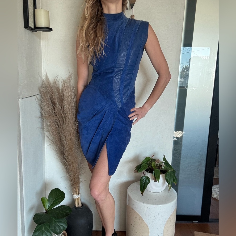 Blue suede statement dress